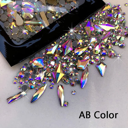 1Bag 3D AB/Clear Mixed-Shaped Round Nail Art Charms Sparkly Flatback