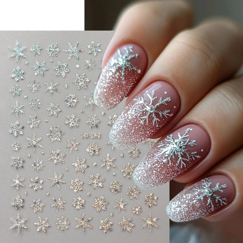 2pc Holographic Christmas Nail Art Stickers Iridescent Laser Snowflake