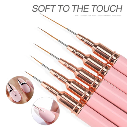 7/10/12/15/20m Pink French Nail Art Liner Painting Brush 5Pcs/set