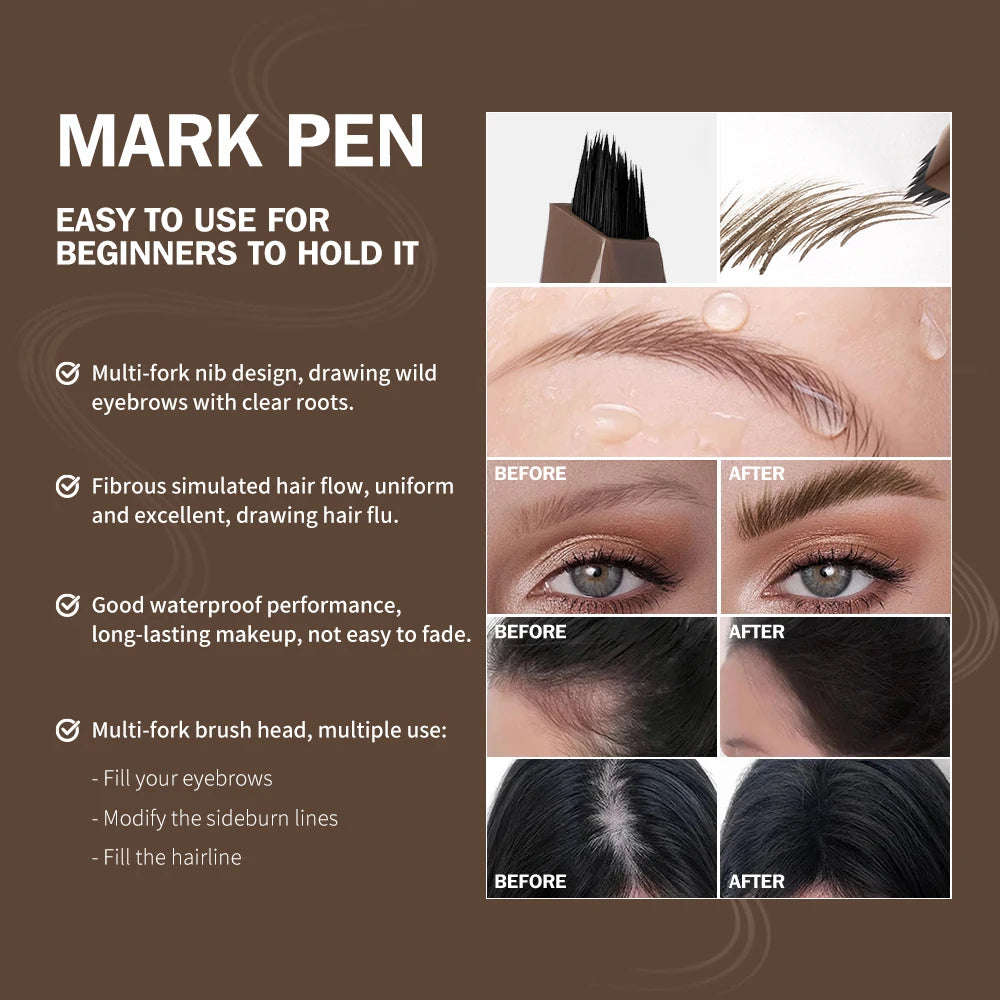 Long Lasting 4D Eyebrow Pen Multi Forks Liquid Pen Tip Fine Sketch
