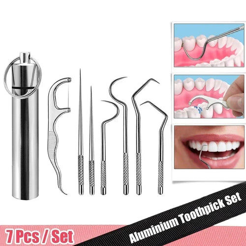 Stainless Steel Toothpicks Pocket Set, Portable Floss Pick Reusable