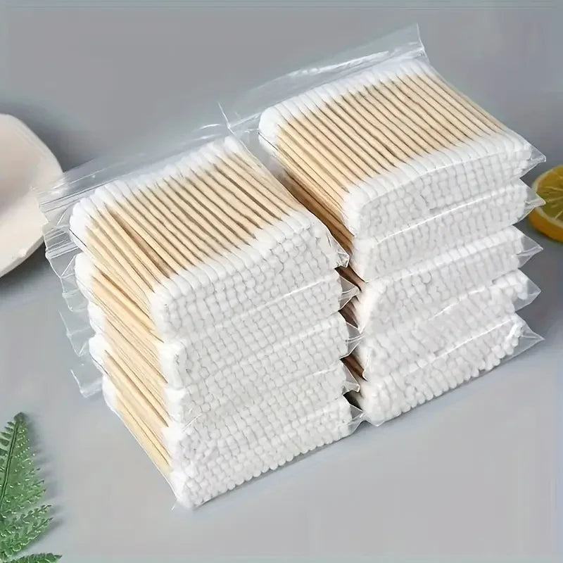 500pcs Bamboo Double-Ended Cotton Swabs - Gentle for Ears & Makeup,
