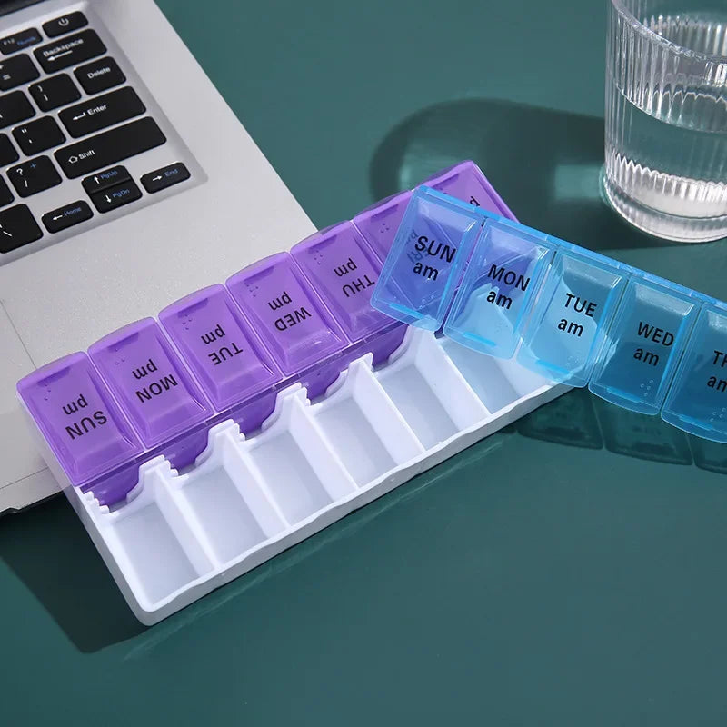 Weekly Pill Box Organizer Cases Portable Pillbox 7 Days 14 Grids Pills