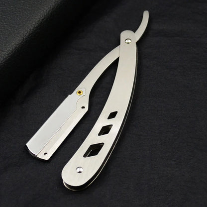 Men Shaving Barber Tools Hair Razor and Blades Antique Black Folding