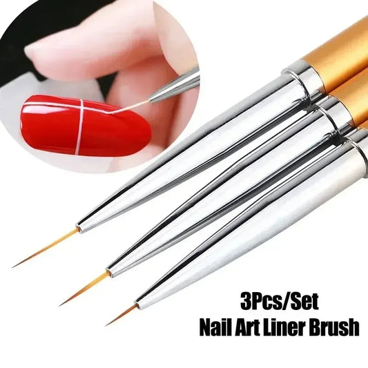 3Pcs Acrylic French Stripe Nail Art Liner Brush 3D Tips Line Stripes