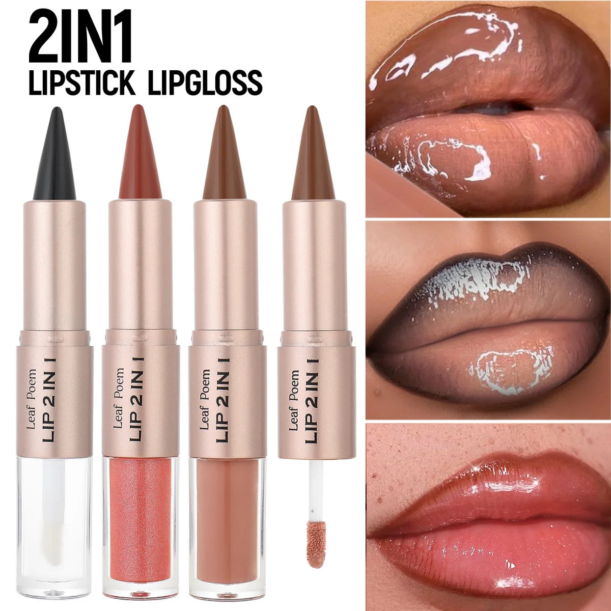 2IN1 Tapered Gradient Lipliner Pen Nude Brown Mirror Glass Lip Gloss