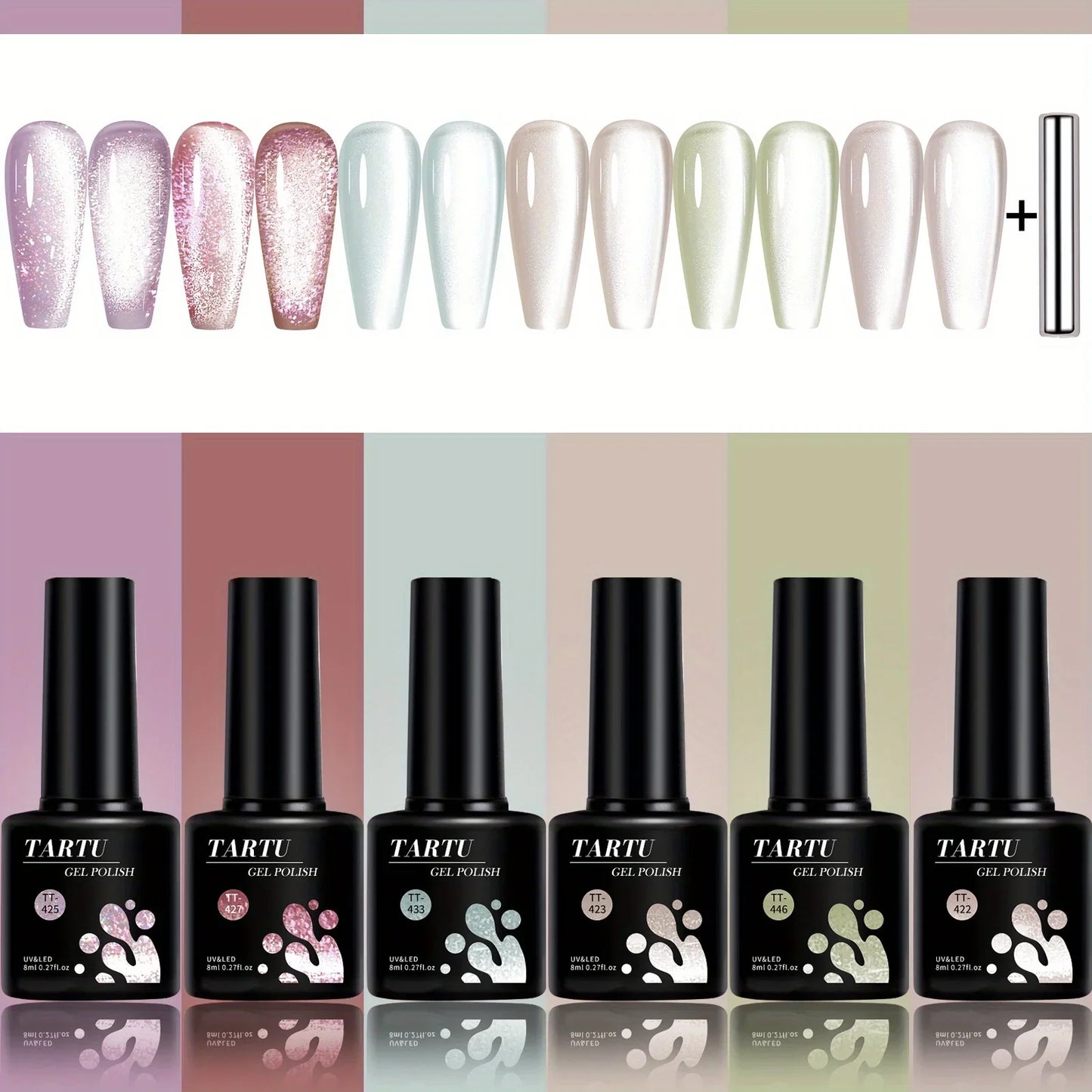 TARTU 6pcs 8ml Cat Eye Gel Nail Polish Set, 6 Colors Gel Polish Kit,