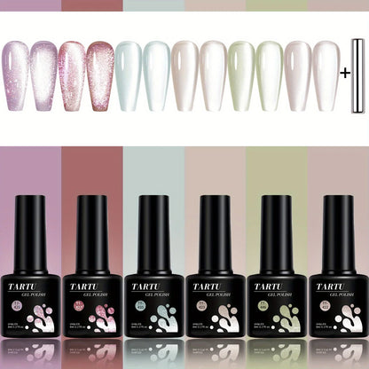 TARTU 6pcs 8ml Cat Eye Gel Nail Polish Set, 6 Colors Gel Polish Kit,