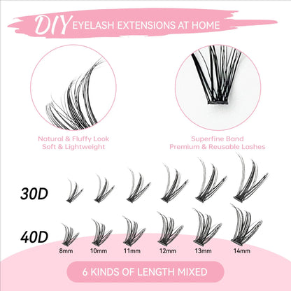 MAIOJIE DIY Clusters Lash Kit 8-16mm Mix Bond&Seal Tweezers Lash Set