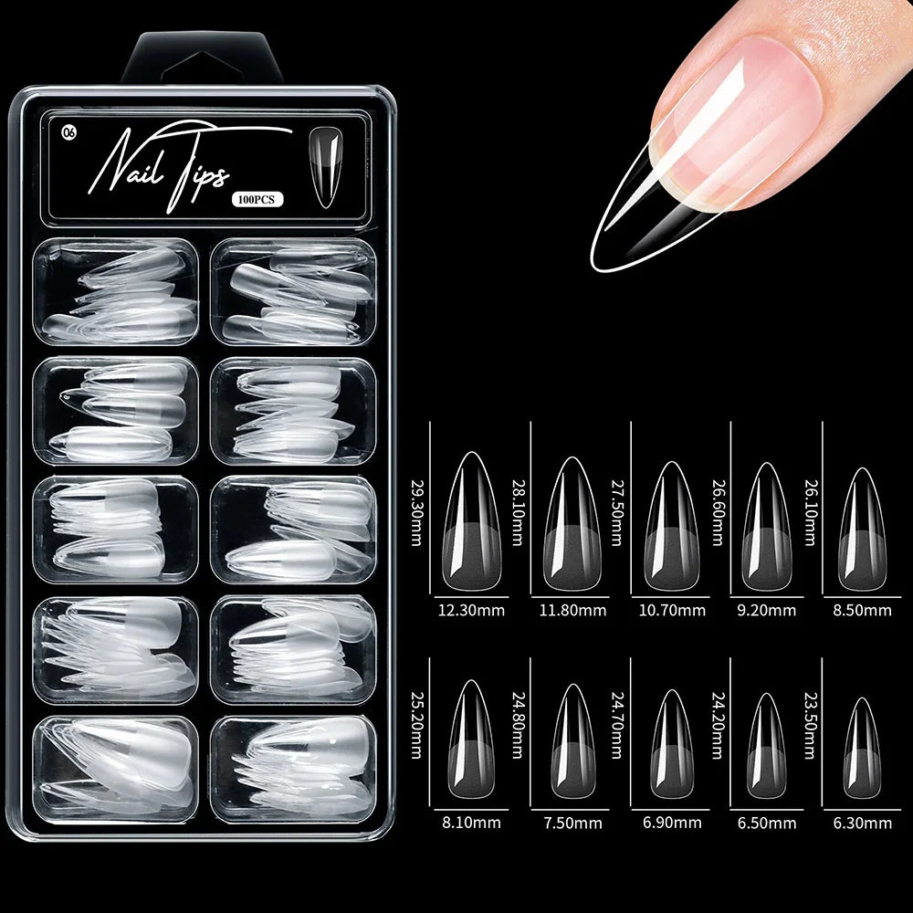 100pcs/box Fake Nail Tips Coffin Press on Nail Clear Full Cover Nail