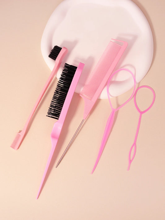Hair brush and braid set, 5pcs/set, tear comb brush, edge brush, braid
