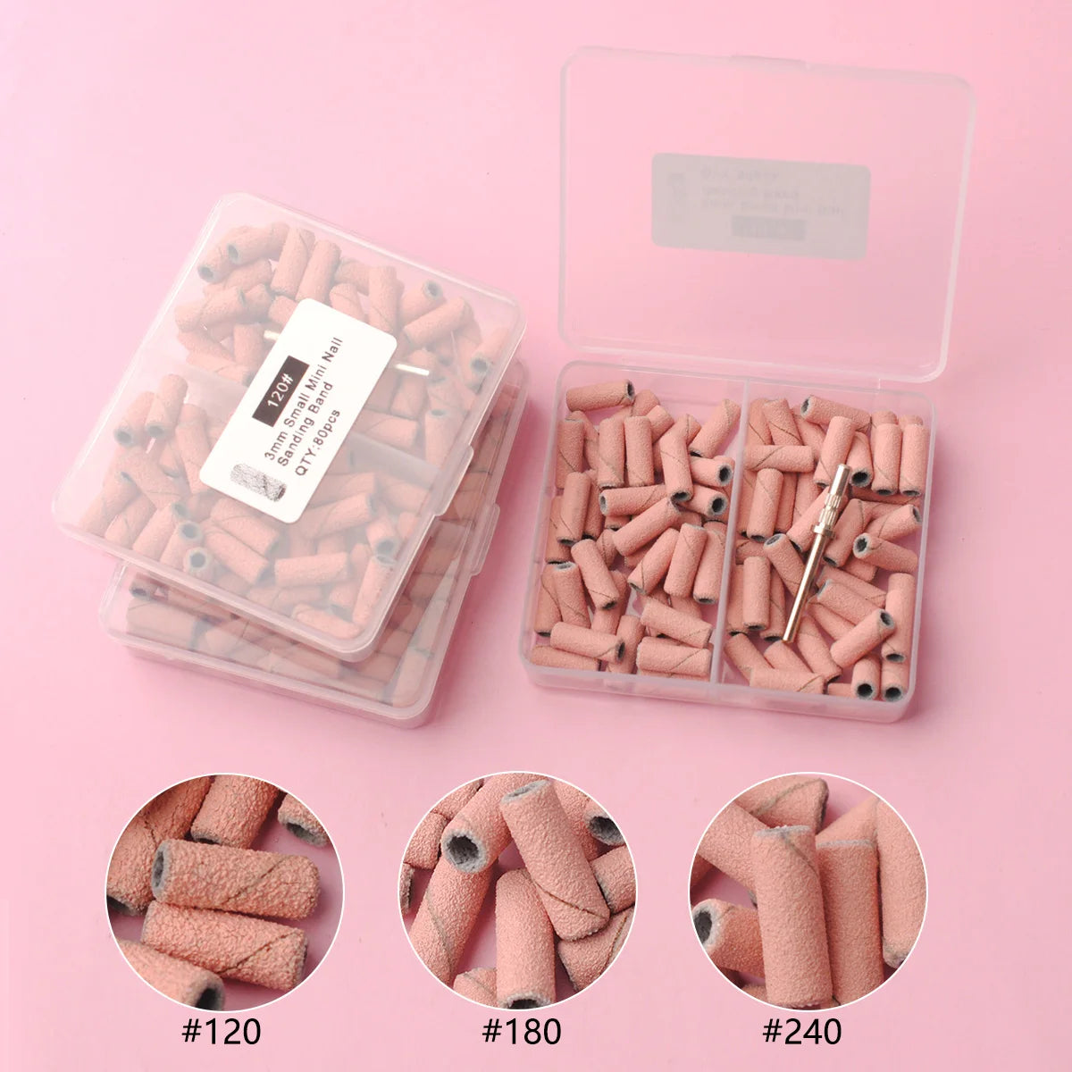 80pcs/box Pink 3.1mm Mini Sanding Bands Kits Nail Drill Bits Mandrel