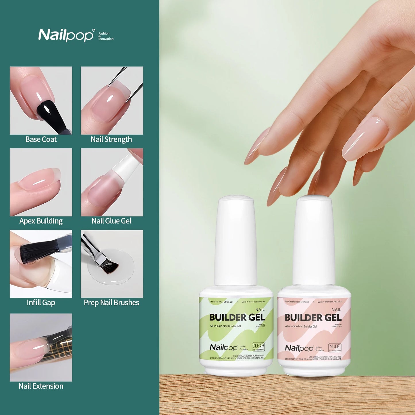 Nailpop 7-in-1 Builder Nail Gel Fast Building Gel Nail Polish Clear
