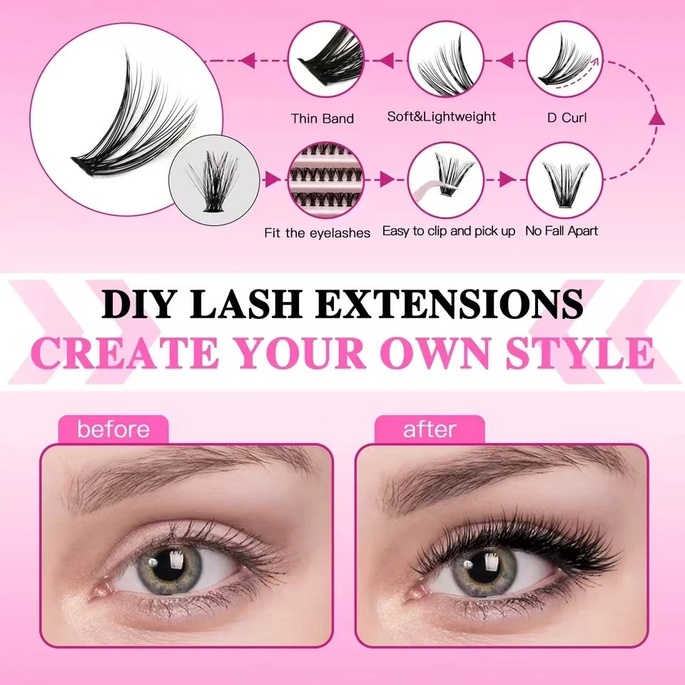 DIY Clusters Lash Kit Full Set 8-16mm Mix Bond&Seal Tweezers Lash for
