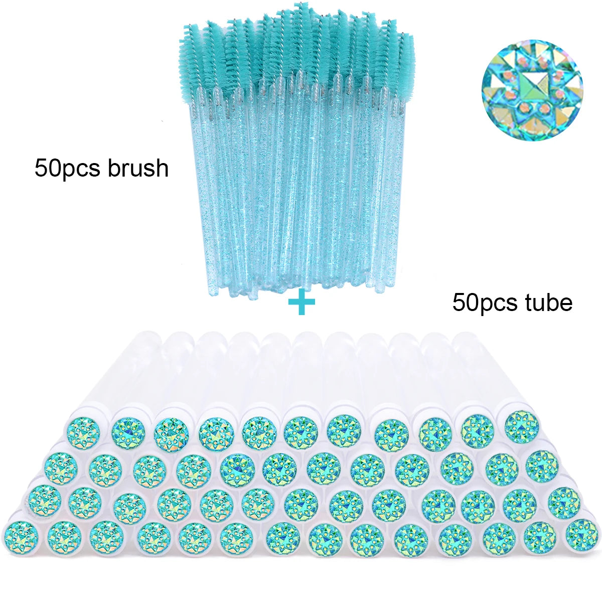 50Pcs Eyelash Brush Tubes With Crystal Lash Mascara Wands Eyebrow Comb