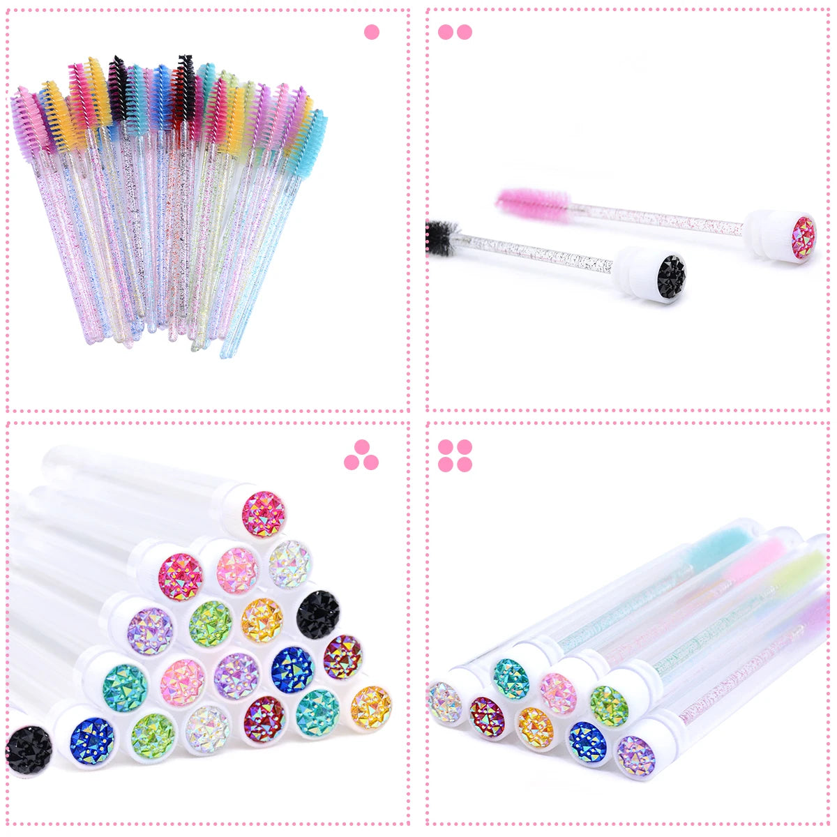 50Pcs Eyelash Brush Tubes With Crystal Lash Mascara Wands Eyebrow Comb