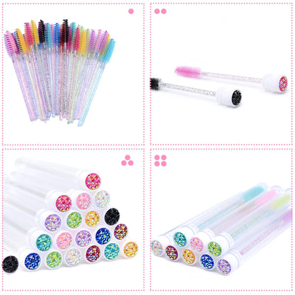 50Pcs Eyelash Brush Tubes With Crystal Lash Mascara Wands Eyebrow Comb