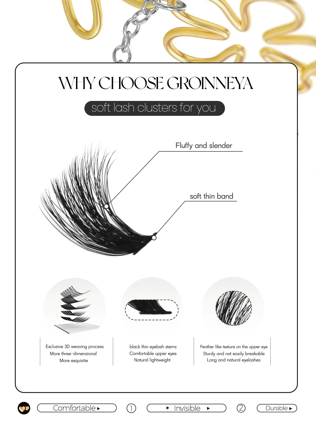 GROINNEYA Cluster Lashes DIY Eyelash Extension C Curl Long Individual