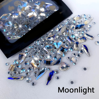 1Bag 3D AB/Clear Mixed-Shaped Round Nail Art Charms Sparkly Flatback