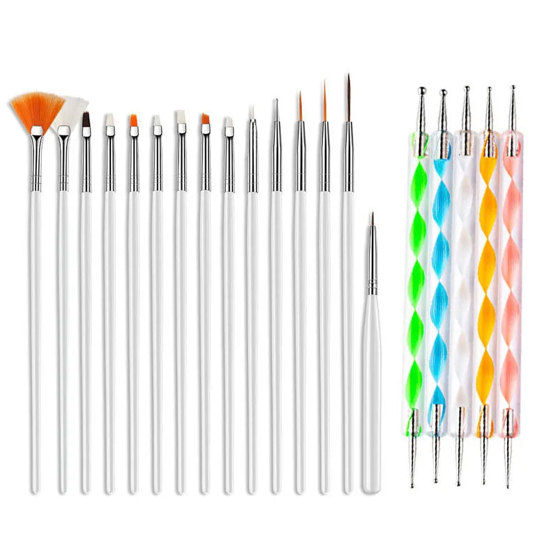 20/15pc Nails Art Brushes Set Manicure Liquid Powder Carving UV Nail