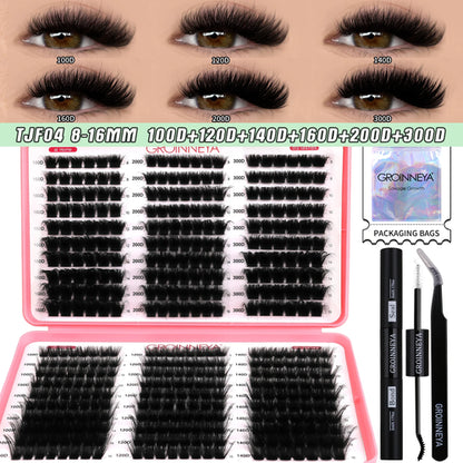 GROINNEYA DIY Lash Clusters Kit Mixed Tray Eyelash Extension Full Set