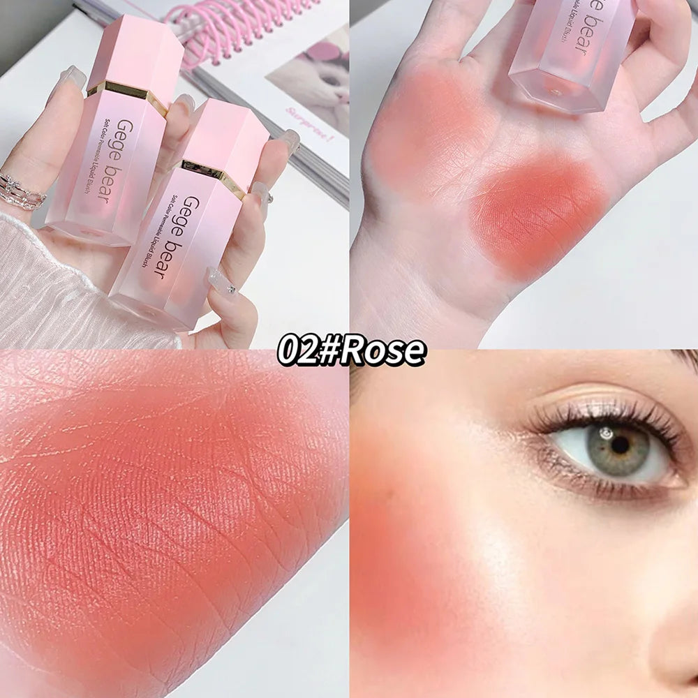 Gege Bear Liquid Blush Cream 6 Colors Smooth Velvet Matte Pink Blusher