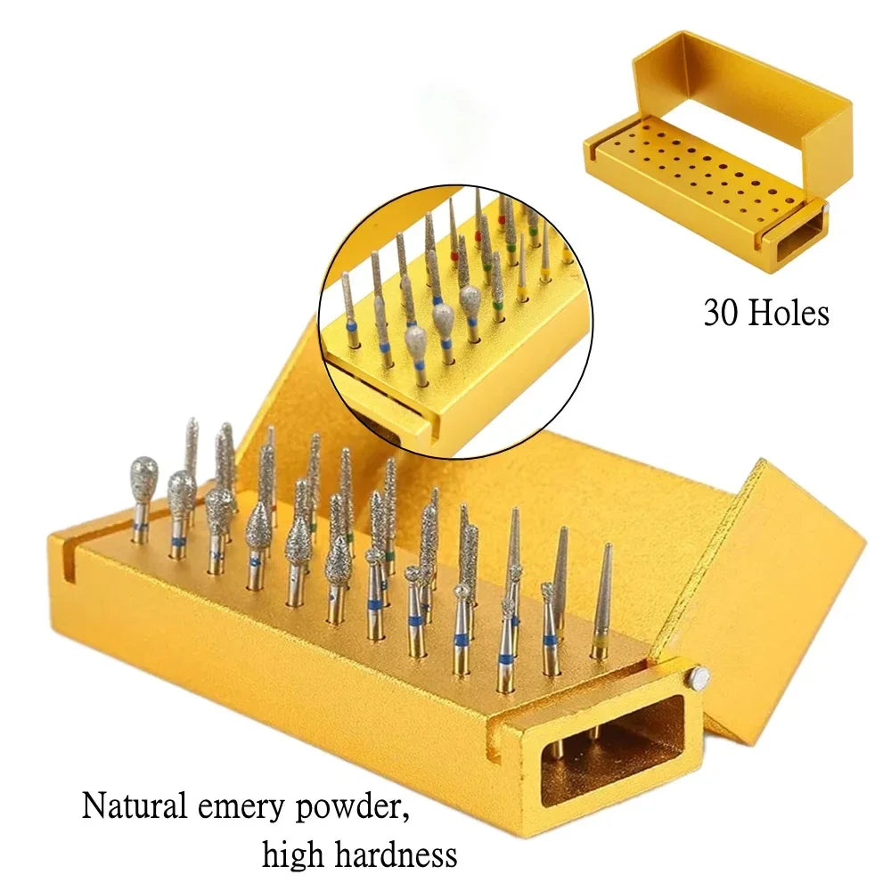 30 Pcs/Set Aluminium Dental Burs Kit With Holder Dental Diamond Burs