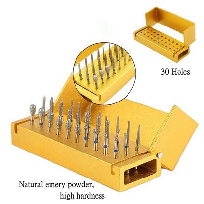 30 Pcs/Set Aluminium Dental Burs Kit With Holder Dental Diamond Burs
