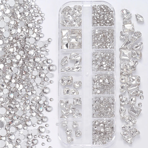 1Box 3D Clear Nail Art Rhinestones 12Shapes Mixed
