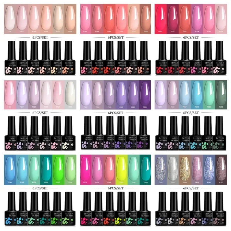 LILYCUTE 6Pcs/Set 7ML Gel DIY Nail Polish Bright Pink Semi Permanent