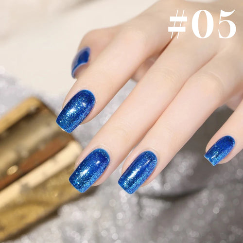 10ml 1-12pcs Gold Sparkling Platinum Nail Gel Polish Glitter Long
