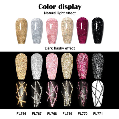 FOUR LILY 5ml Reflective Glitter Liner Nail Gel Polish Gold Silver Red