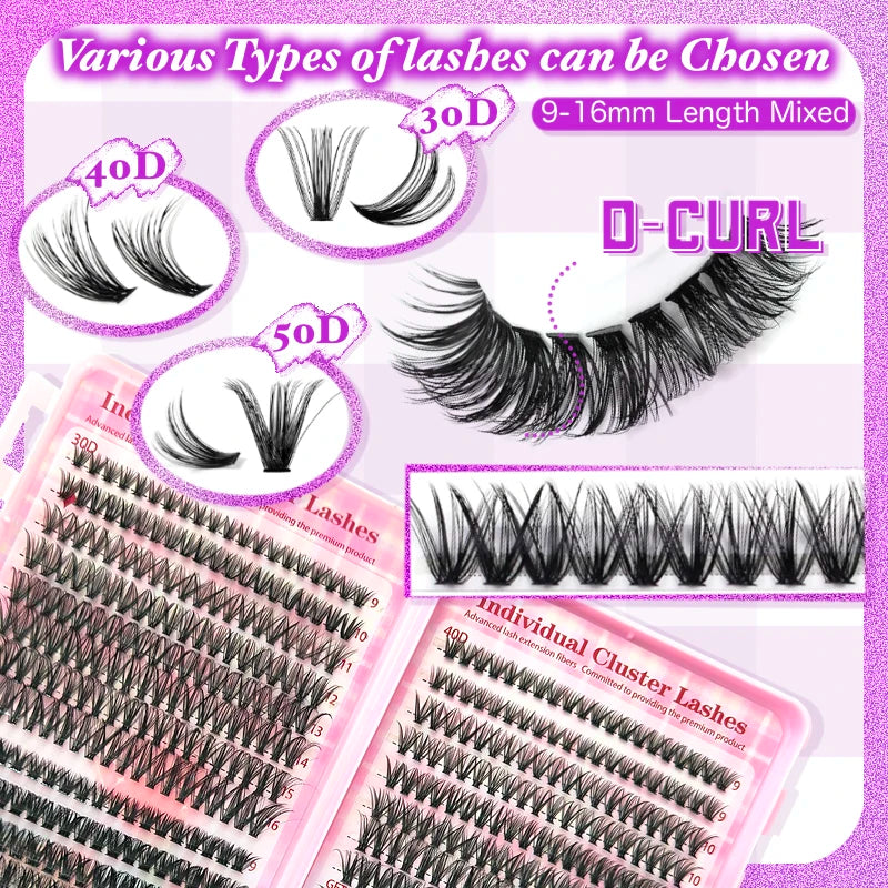 Lash Extension Kit Lash Clusters D Curl Individual Lashes Kit with