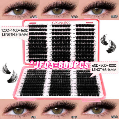GROINNEYA Lashes Cluster DIY Lash Extension Mixed Tray Clusters