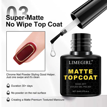 LIMEGIRL 8ml Soak Off Matte Top Base Coat for Nails UV Gel Polish Semi