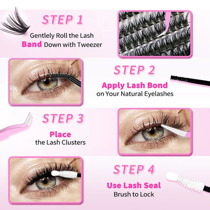 MAIOJIE DIY Clusters Lash Kit 8-16mm Mix Bond&Seal Tweezers Lash Set