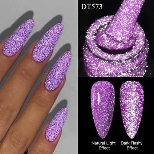 MEET ACROSS 7ml Pink Fluorescent Reflective Gel Nail Polish Glitter