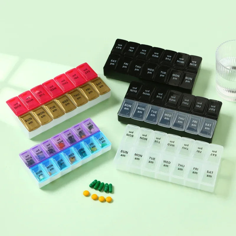 New Weekly Portable Travel Pill Cases Box 7 Days Organizer 14 Grids