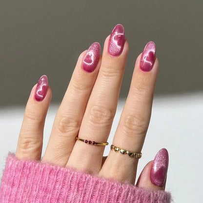 24Pcs Cute Oval False Nails Reusable And Adhesives Aesthetic False Almond Nails Complete Nail Kit Acrylic Press On Set For Gel
