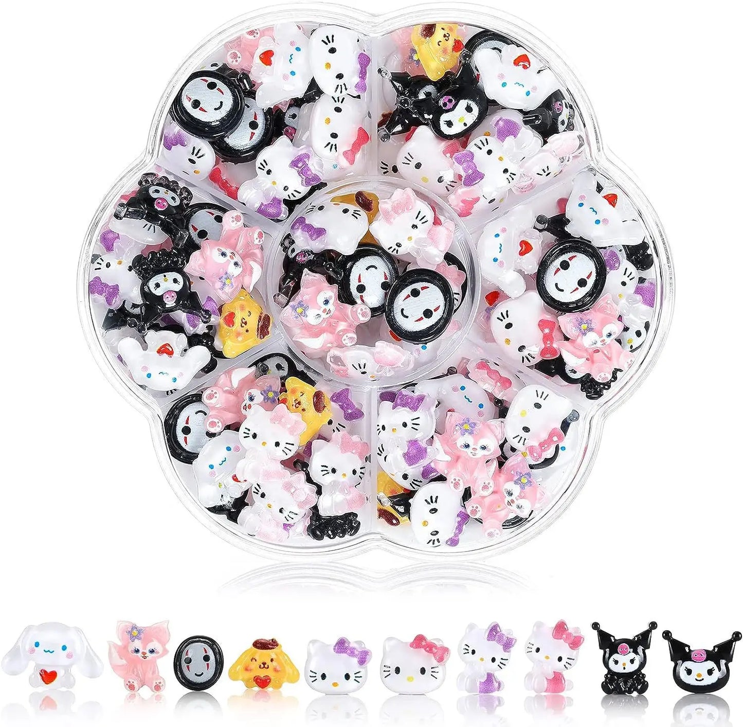 240Pcs/70Pcs MINISO Hello Kitty Kuromi Nail Art Decor Kawaii Cartoon Sanrioed Gems Charms For Manicure DIY Nail Rhinestone Gift