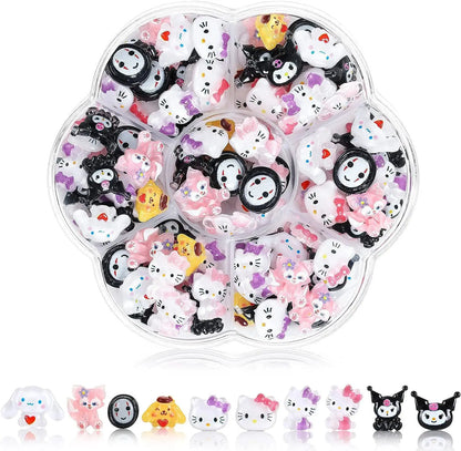 240Pcs/70Pcs MINISO Hello Kitty Kuromi Nail Art Decor Kawaii Cartoon Sanrioed Gems Charms For Manicure DIY Nail Rhinestone Gift