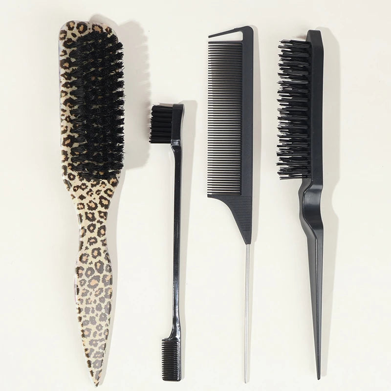 Boar Bristle Slick Back Hair Brush for Sleek Ponytail Bun & Smoothing