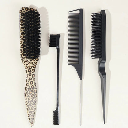 Boar Bristle Slick Back Hair Brush for Sleek Ponytail Bun & Smoothing