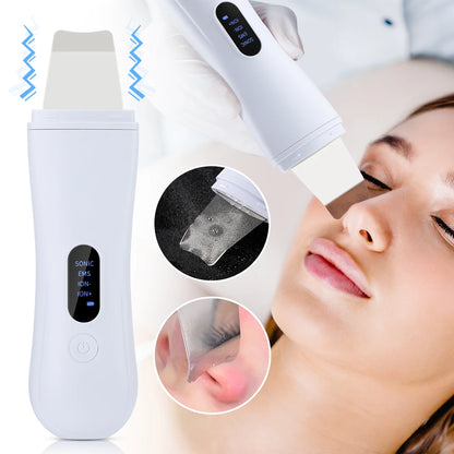 Ultrasonic Skin Scrubber Skin Spatula Ion Deep Face Cleaning 4 Modes