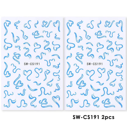2pcs Sweet Element Nail Art Stickers Simple Flower Heart Cherry
