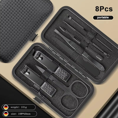 8/12/15/20/24pcs black Nail clipper set Pedicure knife Stainless steel