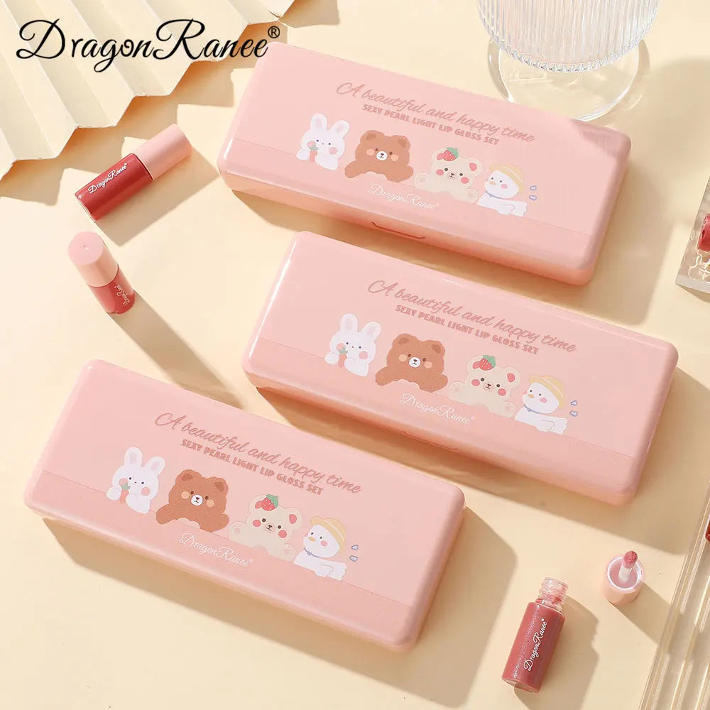 Set of 10 Fine Shimmer Lip Glosses, Easy-To-Apply Lip Glaze,