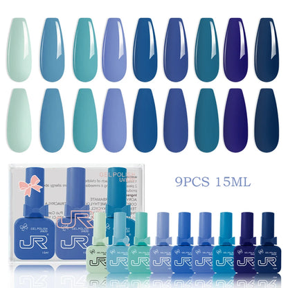 JR 9pcs 15ml gel nail polish set Including Red Pink Nude Gel Polish