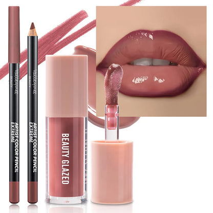 2pcs/Set Velvet Texture Lip Makeup,Matte Effect, Red, Brown Colors,