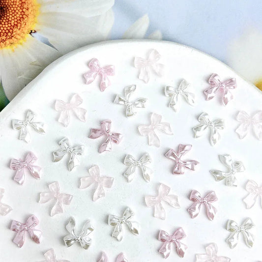 50pcs 3D Aurora Clear Resin Bow Nail Art Charms Cute Butterfly Glitter